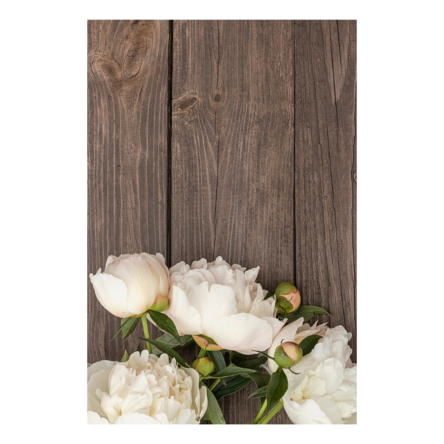 White Peonies - Peel & Stick Photo Chalkboard, includes a chisel tip chalk marker