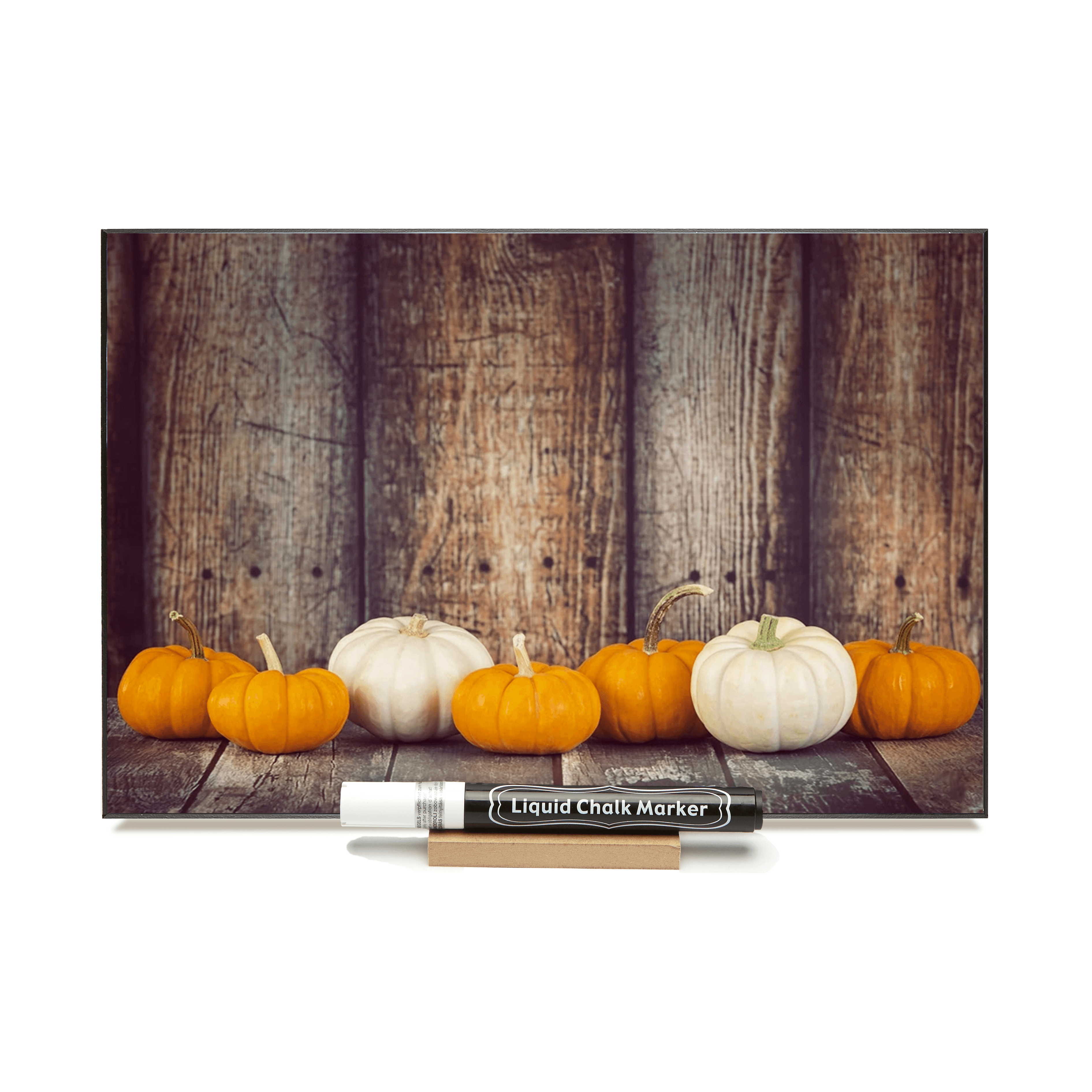 "Pumpkins On Barnboard"  PHOTO CHALKBOARD Includes Chalkboard, Chalk Marker & Stand