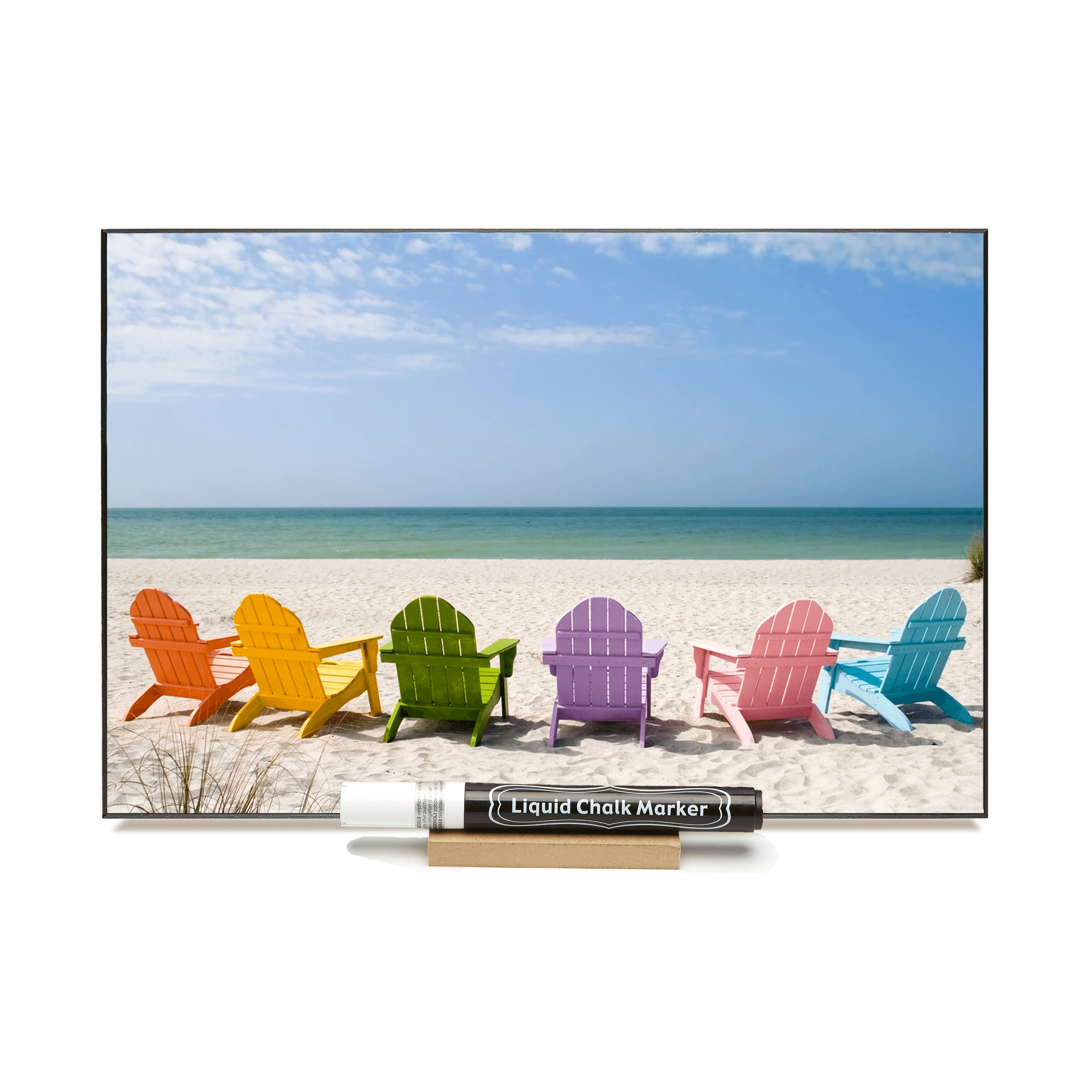 "Chairs On Beach" PHOTO CHALKBOARD Includes Chalkboard, Chalk Marker and Stand
