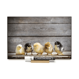 "Chicks On Barnboard"  PHOTO CHALKBOARD  Includes Chalkboard, Chalk Marker & Stand