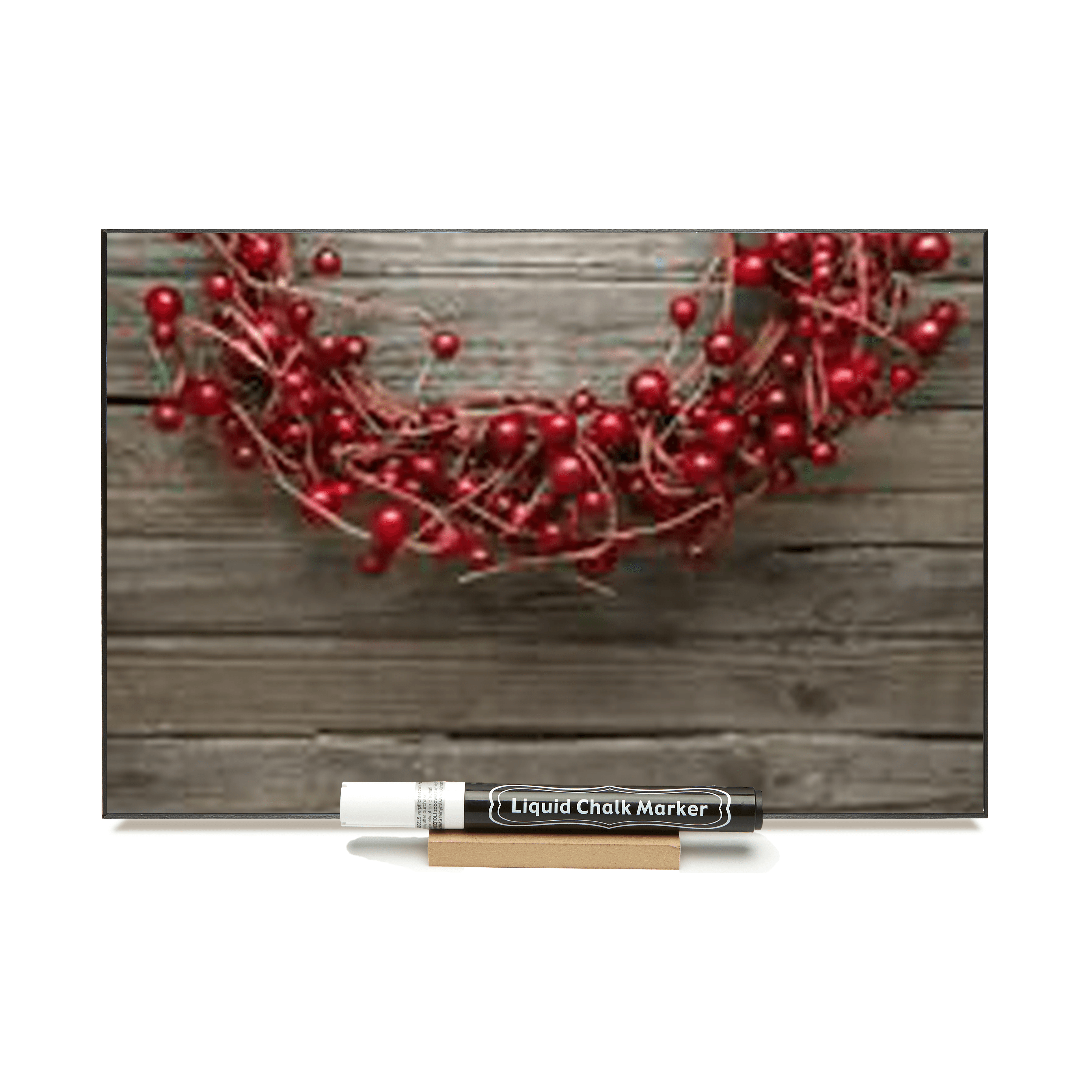 "Cranberry Wreath"  PHOTO CHALKBOARD  Includes Chalkboard, Chalk Marker & Stand