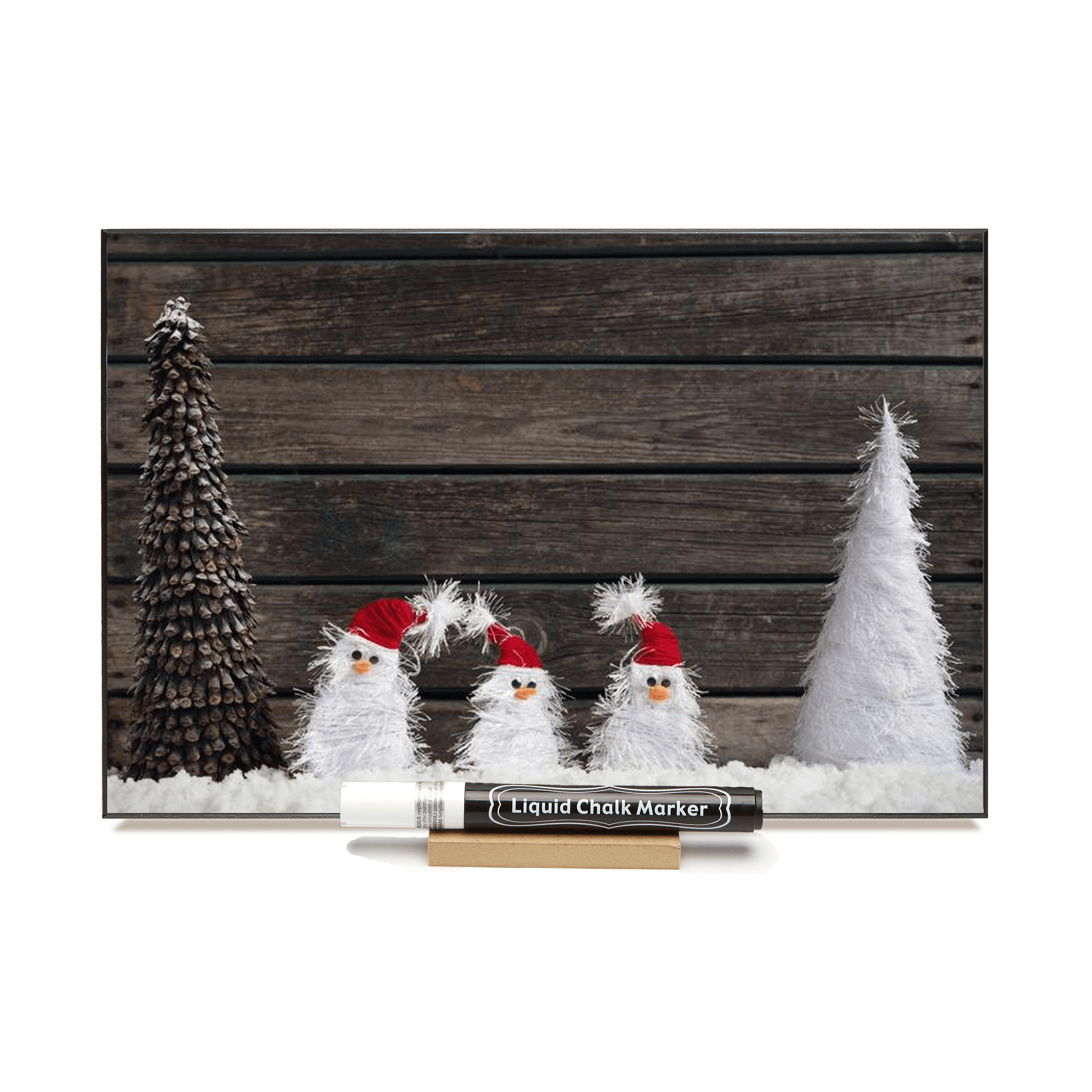 "Snowmen on Barnboard" PHOTO CHALKBOARD   Includes Chalkboard, Chalk Marker & Stand