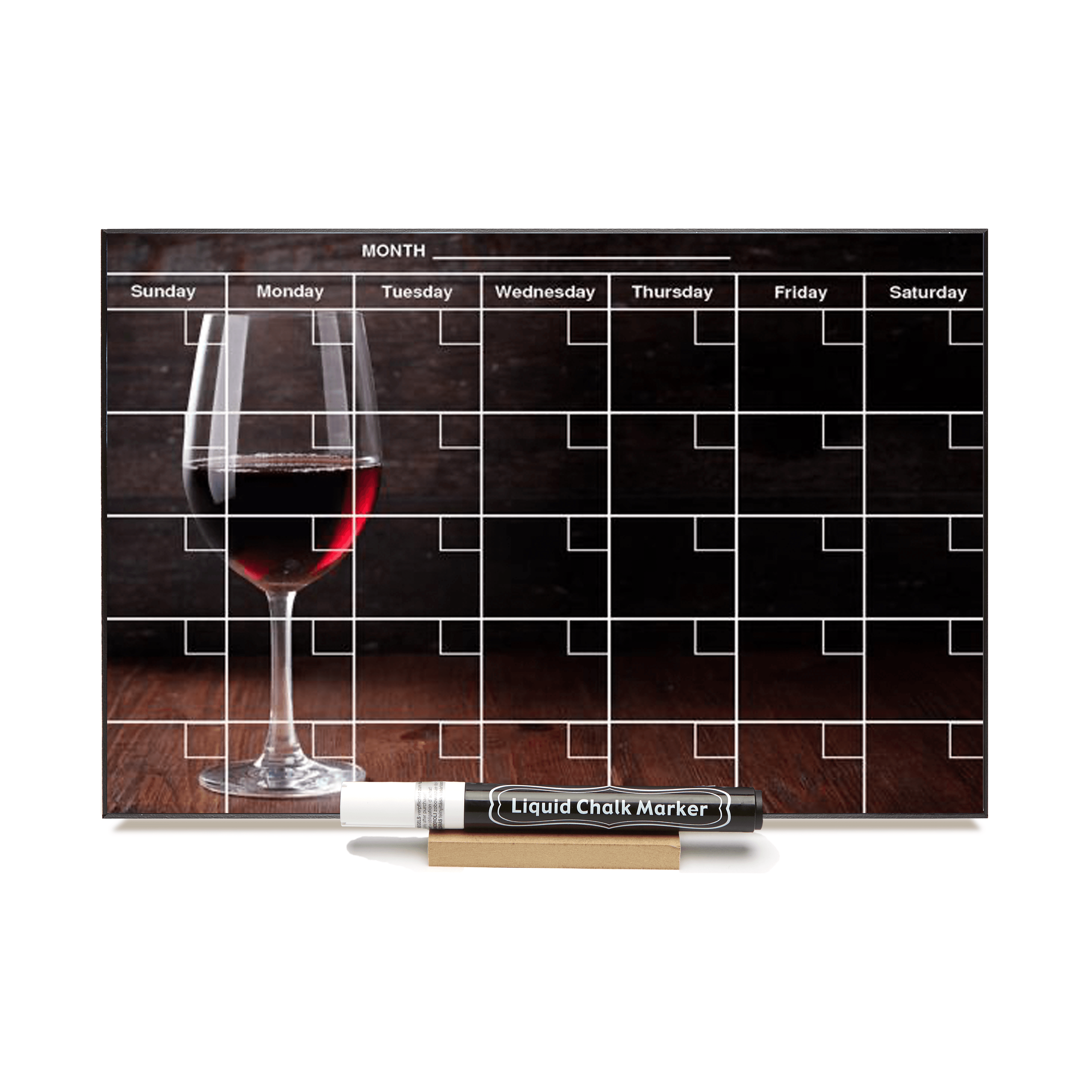 "Red Wine Glass" Calendar PHOTO CHALKBOARD Includes Chalkboard, Chalk Marker and Stand